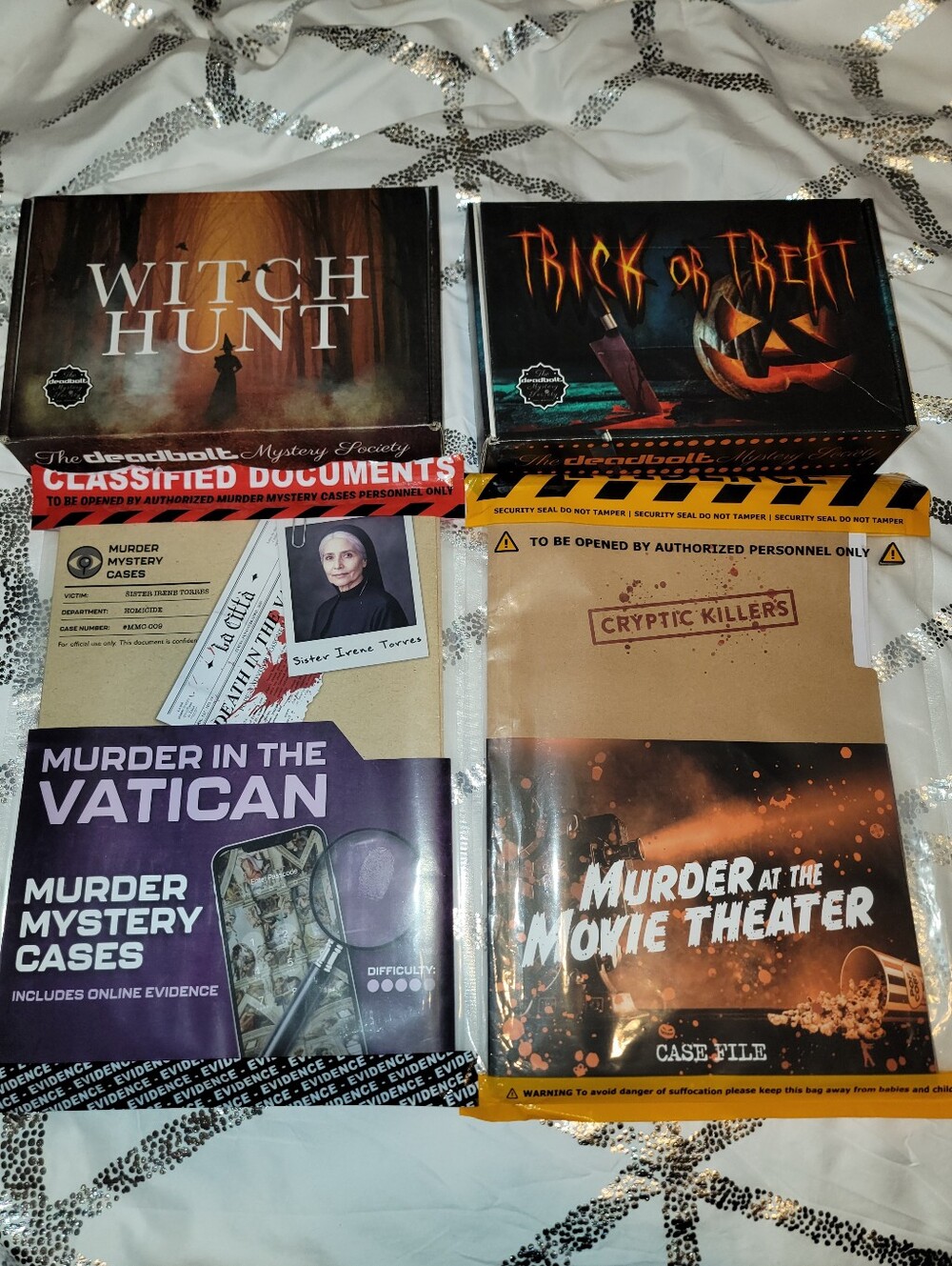 4 Murder Mystery Games Deadbolt Witch Hunt Trick Or Treat Cryptic Killer Cases